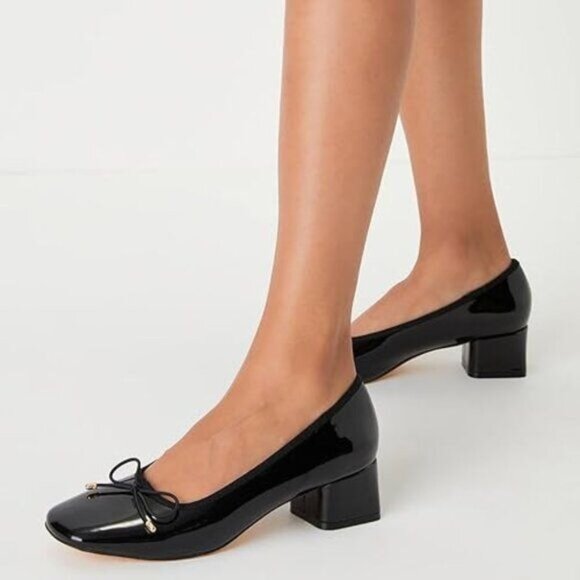 Milooey Black Women's Square Toe Pumps Classic Chunky Block Low Heels Bow - Picture 1 of 8